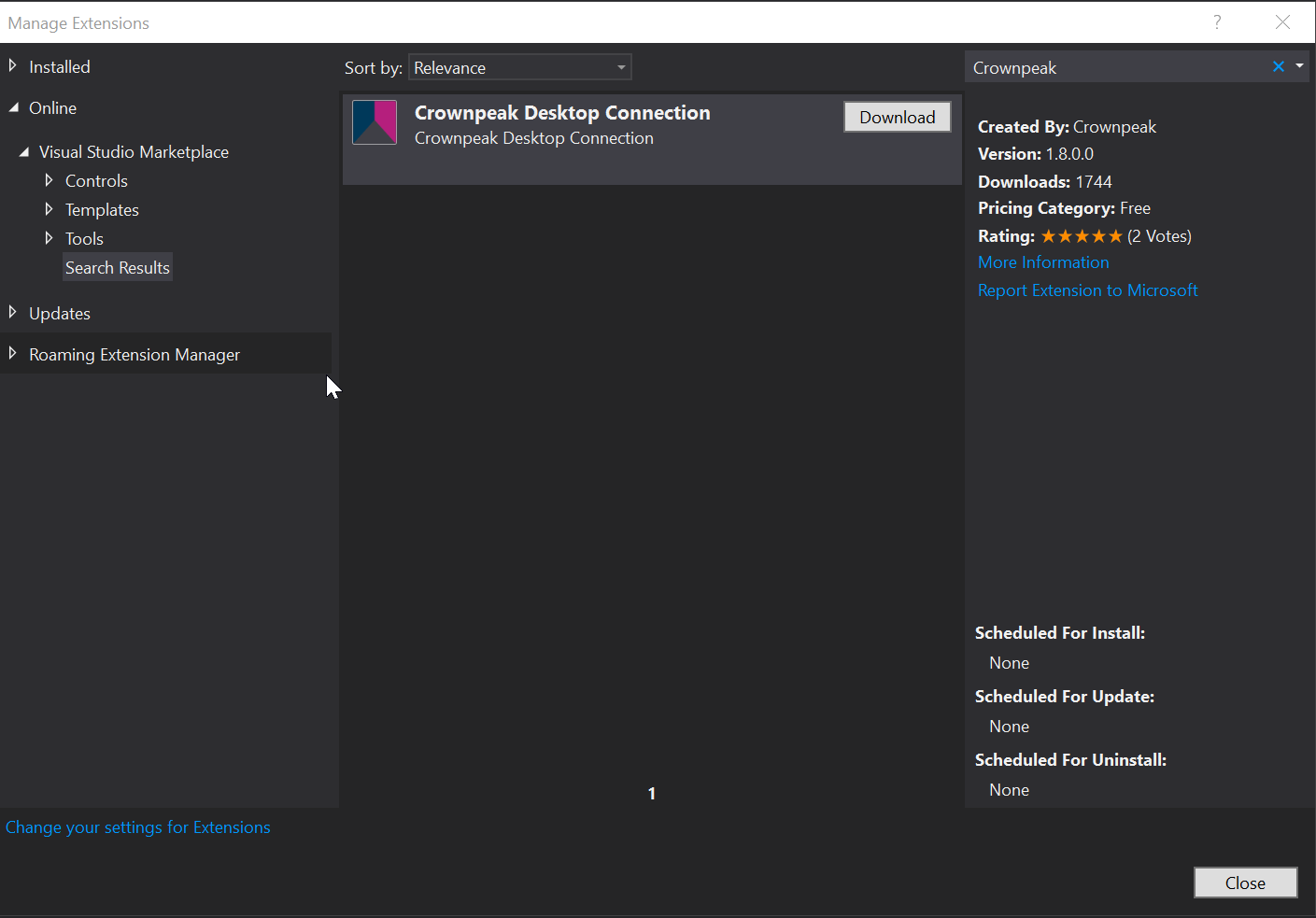 Crownpeak Technology Visual Studio Desktop Connection Extension